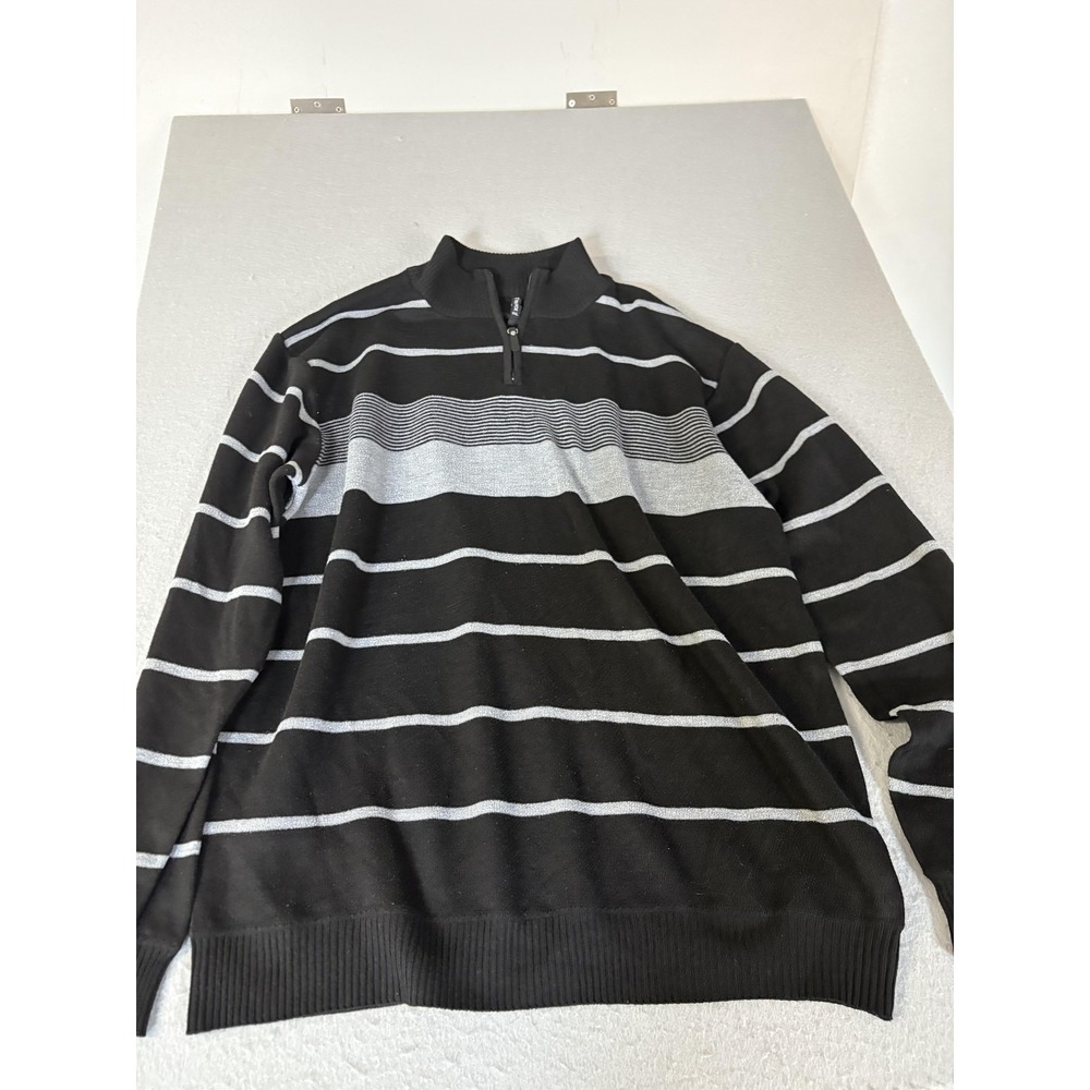 True Rock‎ Sweater Mens 3XL Black Gray Striped Quarter Zip Mock Neck Pullover